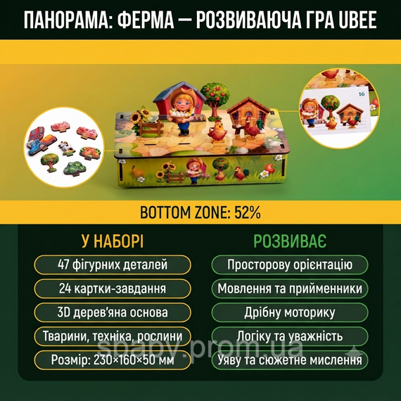 Дитяча розвивальна гра з картками Панорама ферма дерев'яна для просторового мислення | Зображення 2