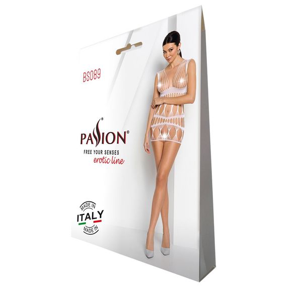 Бодістокінг-сукня Passion BS089 white, міні, плетіння у вигляді павутини | Зображення 5