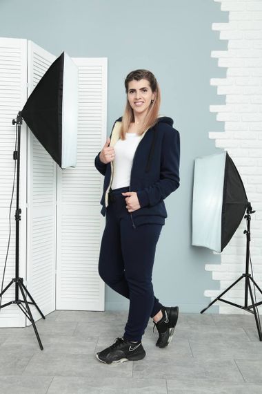 Женский теплый спортивный костюм на меху, GF5799 цвет темно-синий, размер 42/44 | Зображення 1