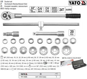 Набор головок торцевых YATO Польша 3/4" М=19-50 21 штука YT-1335