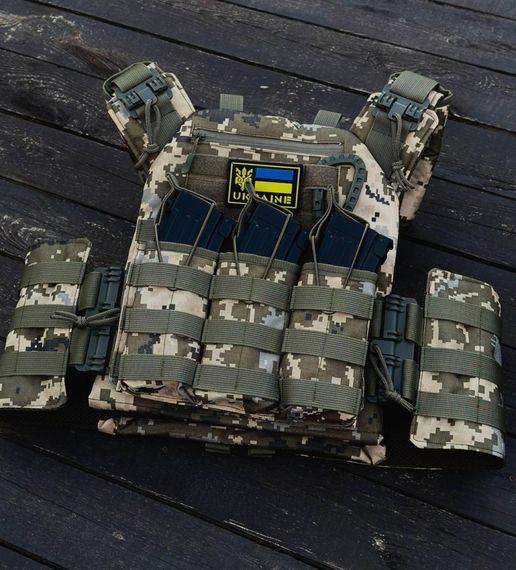Комплект плитоноска швидкого скидання+  тройний підсумкок та напашник  піксель | Зображення 5