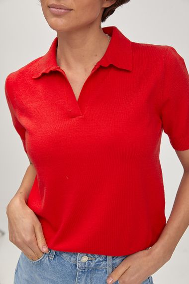 Однотонне в'язане поло - червоний цвет, ONE SIZE (є розміри) | Зображення 3