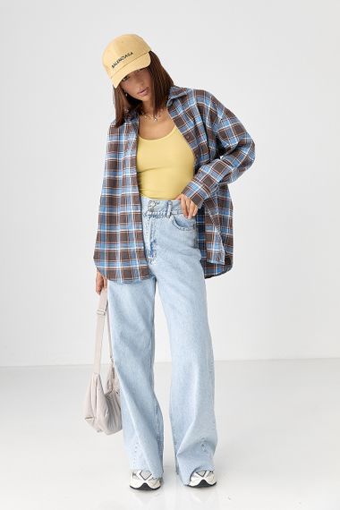 Сорочка в клітинку з подовженою спинкою - блакитний цвет, L (є розміри) | Зображення 2