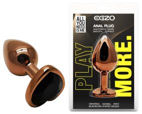 Анальна пробка з кристалом EGZO - Dark Gold Heart Plug Black, size S Sex Aura