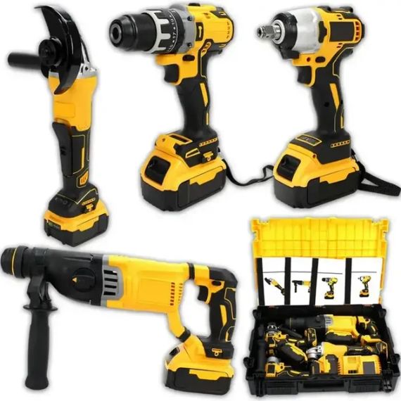 Набор 5 в1 Шуруповер + Болгарка + Перфоратор + Гайковерт + Пила NEW 98V (желтый) | Зображення 8