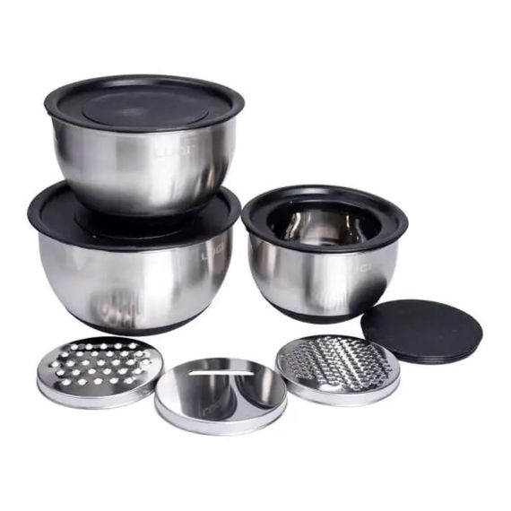Набір мисок з нержавіючої сталі з кришками і терками салатники з нержавійки 3 штуки 2.5 л/2 л/1.5 л LG-02/3PCS
