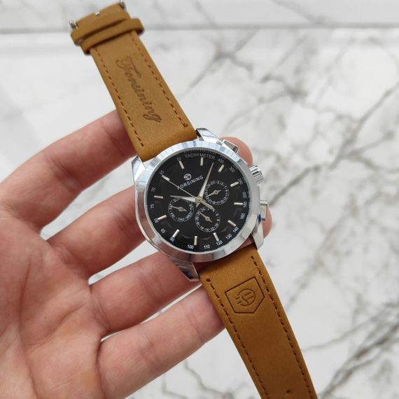 Чоловічий механічний годинник Forsining 6917 Black/Brown Strap | Зображення 1
