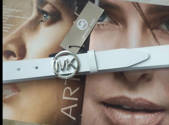Модний білий шкіряний ремінь Michael Kors пряжка срібло | Зображення 1