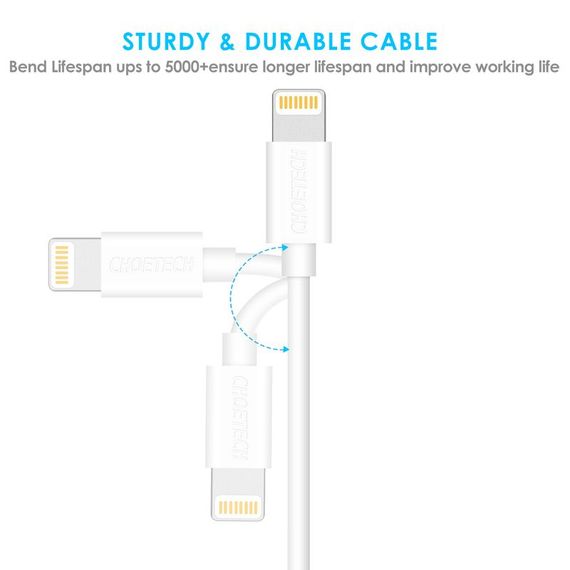 Кабель Choetech IP0027-WH, USB 2.0 А-тато/Lightning, 1.8 м. | Зображення 2