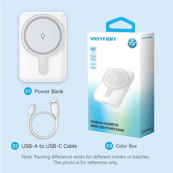УМБ Vention Magnetic Wireless 5000mAh 20W 3A,PD 1xUSB-C,Light Indicator, White | Зображення 6