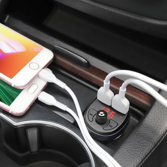 FM трансмиттер модулятор с Bluetooth HOCO E41 Автомобильная двойная USB зарядка Черный | Зображення 3