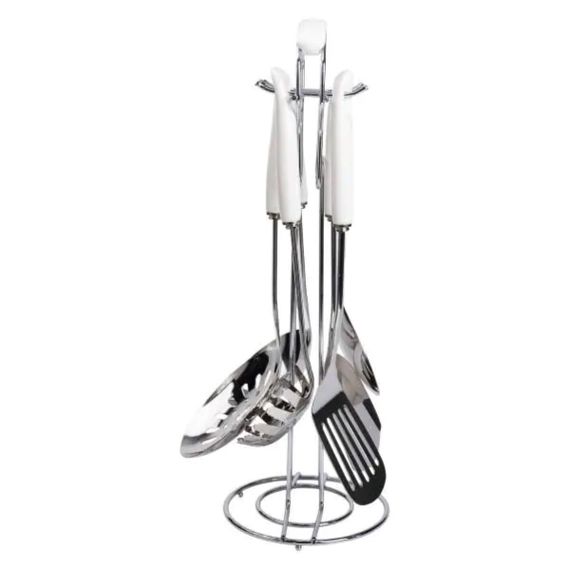 Набір кухонного приладдя на підставці 7 предметів кухонні аксесуари на підставці Білий із сріблястим HP-20-70, Білий | Зображення 1