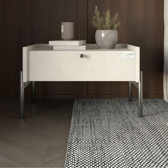 Тумба приліжкова LION Wood з однією шухлядою Бетон style (чорні ножки) (LION-041309)