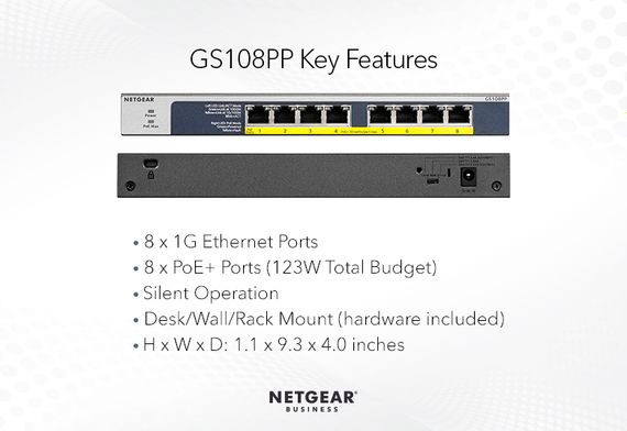 Коммутатор NETGEAR GS108PP 8xGE PoE+, неуправляемый (GS108PP-100EUS) | Зображення 2