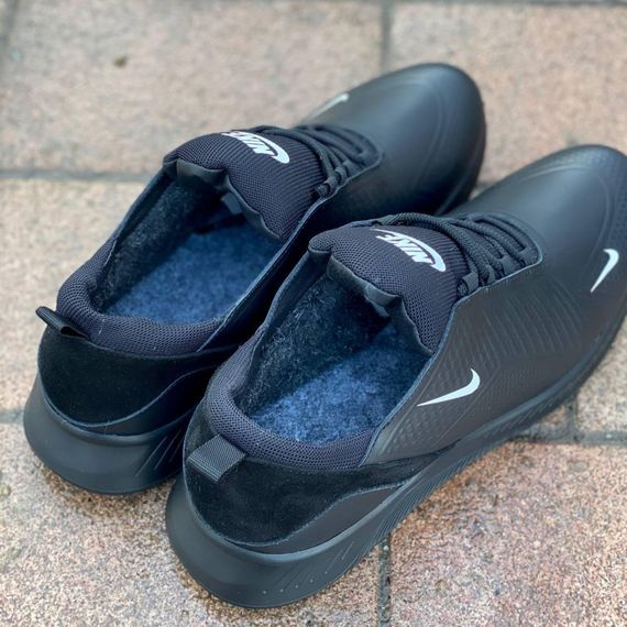 Зимові шкіряні кросівки Nike натуральне хутро чорні | Зображення 1