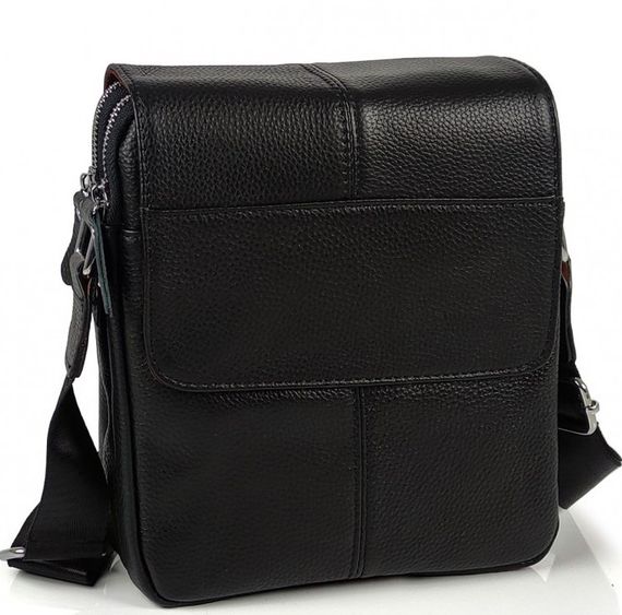 Шкіряна чоловіча чорна сумка через плече м'яка BEXHILL TD-21334A