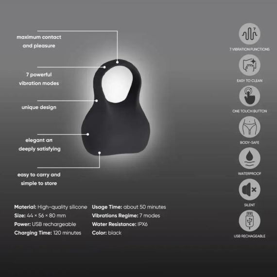 Эрекционное виброкольцо Sweet Em Silky Ring с пультом, чёрное, 7.6 х 5.7 см sexstyle | Зображення 2