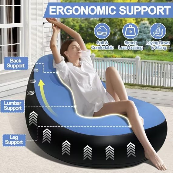 Надувной диван с пуфом Air Sofa / Надувное велюровое кресло с пуфиком+насос Голубой | Зображення 2