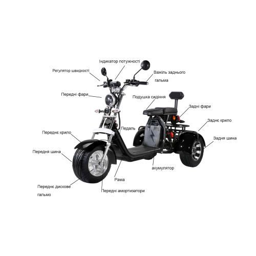 Електроскутер Citycoco Trio 2000W, 60V12Ah, Black (r804-t8/2000Bk) | Зображення 4