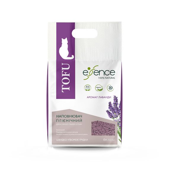 Наповнювач гігієнічний Essence для котячого туалету натуральний з тофу з ароматом лаванди гранула 2 мм 6 л | Зображення 2