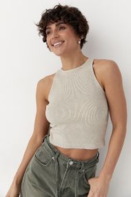 В'язана коротка майка в рубчик - бежевий цвет, ONE SIZE (є розміри)