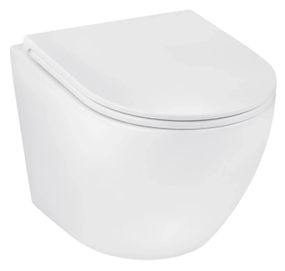 Унітаз підвісний безобідковий Kroner Harz WHI493736 RIMLESS з сидінням Slim Duroplast / Soft-close / Quick relase (KH493736WHIR) (CV029609)