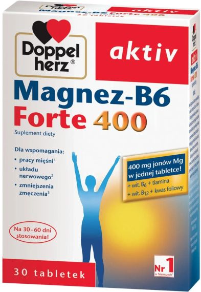 Вітаміни Doppelherz Магній-B6 Forte 400 – підтримка нервової системи, серця, енергії та спокою, 30 шт.