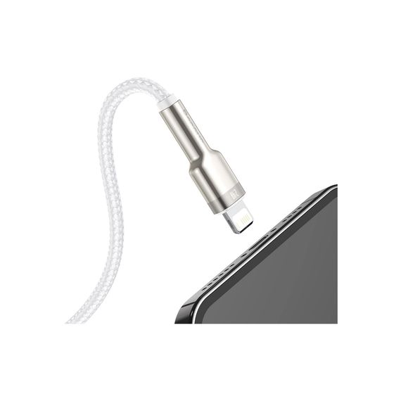 Дата кабель USB 2.0 AM to Lightning 1.0m Cafule Series Metal 2.4A White Baseus (CALJK-A02) | Зображення 5