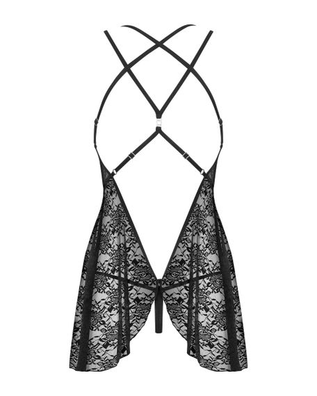 Комплект мереживний Obsessive 860-BAB-1 пеньюар та трусики стрінги, чорний, S/M sexstyle | Зображення 5