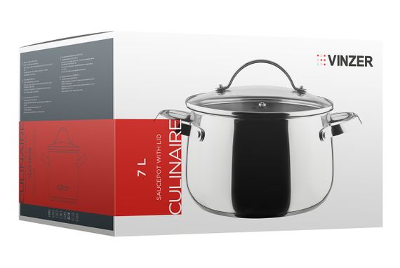 Каструля Vinzer Culinaire 50168, 7 л, 24 см, з нержавіючої сталі з кришкою, для всіх типів плит | Зображення 5