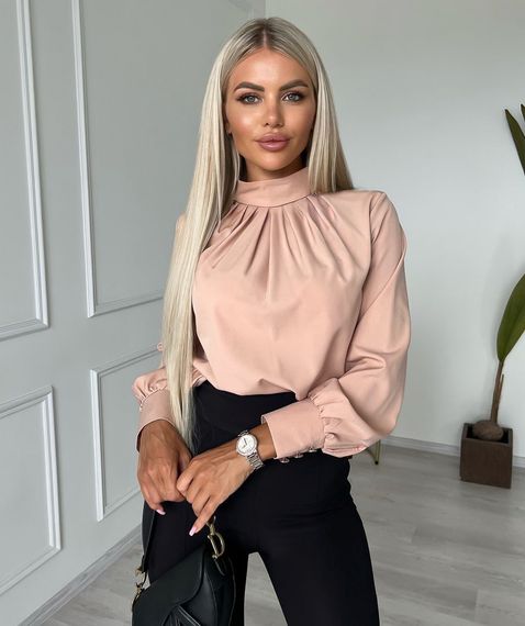 Женская нарядная легкая блуза с длинным рукавом софт NA971 цвет бежевый размер 42/44