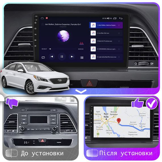 Штатная магнитола Lesko для Hyundai Sonata VII (LF) 2014-2017 экран 9" 4/32Gb/ 4G/ Wi-Fi/ CarPlay Top GPS | Зображення 3