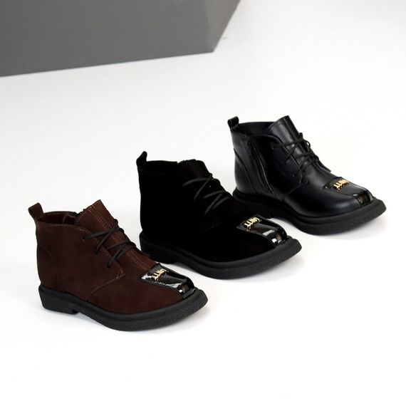 Дизайнерські чорні шкіряні зимові черевики з глянсовою вставкою | Зображення 9