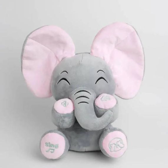 Игрушка мягкая музыкальная  интерактивная Слоник играет в прятки HA-161 Серый