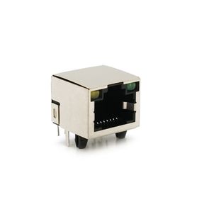 Мережевий роз'єм RJ45 горизонтальний  екранований з інтерфейсом 8P8C під пайку, з індикацією, роз'єм 16H, Silver Q60