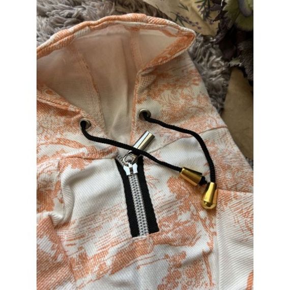 Брендовая джинсовая куртка для собак DIOR с капюшоном, оранжевая | Зображення 1