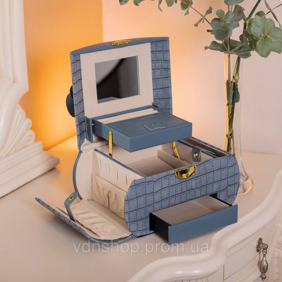 Шкатулка для украшений из эко кожи 3 яруса с замком органайзер для ювелирных изделий HP-5-21BL | Зображення 8