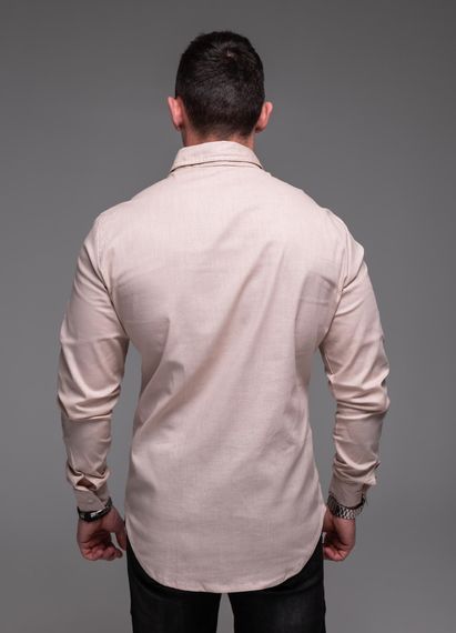 Мужская льняная рубашка с длинным рукавом на пуговицах цвет бежевый, размер S  RA2389 | Зображення 2
