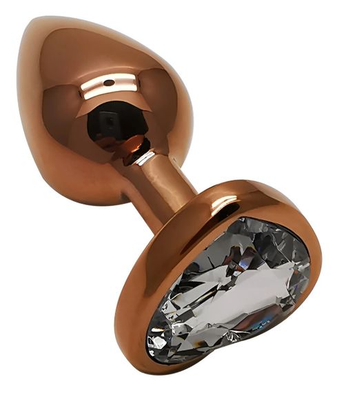 Анальна пробка EGZO Dark Gold Heart Plug S, сталева з кристалом, 7,1 см Sex Aura | Зображення 1
