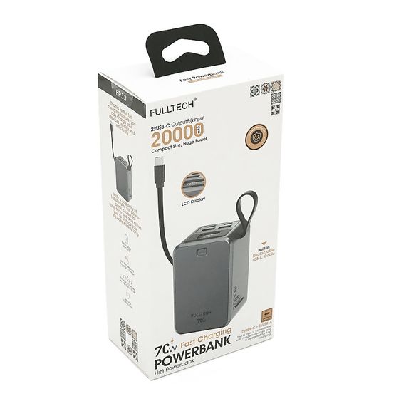 PowerBank FULLTECH FP33 20000mAh, 70W, Input: (Type-C), Output: (USB, 2*Type-C), індикація заряду, 0,440kg, Gray, Box | Зображення 1