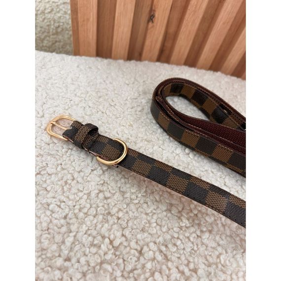 Брендовый ошейник и поводок для собак LOUIS VUITTON Эко кожа, расцветка квадратами, коричневый | Зображення 1