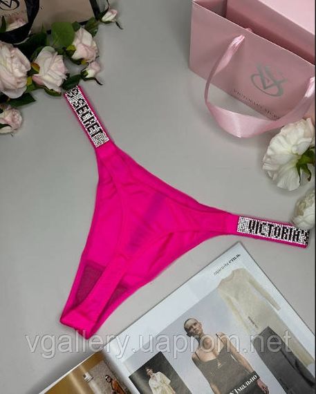 Женские стринги Victoria’s Secret со стразами, трусики Виктория Сикрет стринги Ярко-розовый, M | Зображення 3