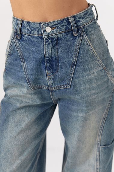 Джинси Baggy з кокеткою та декоративними швами - синій цвет, 38р (є розміри) | Зображення 3