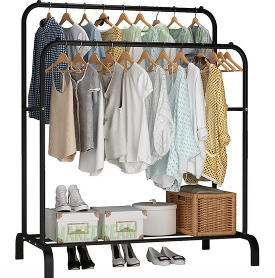 Подвійна стійка вішалка для одягу та взуття Loft Rack підлогова сталева з полицею Black | Зображення 1
