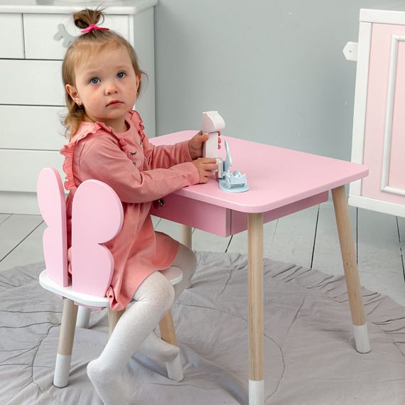 Дитячий столик і стільчик рожевий. Столик із шухлядою для олівців і розмальовок | Зображення 1