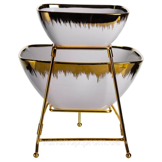 Фруктовница на 2 яруса фуршетная стойка для закусок 31×23×25 (см) конфетница Белая с золотом 2558-1 | Зображення 5