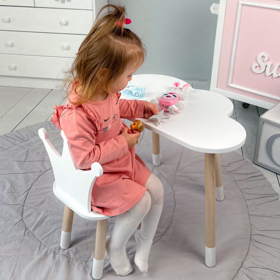 Стіл хмарка і стільчик дитячий  біла корона. Столик для занять, ігор, їжі | Зображення 1