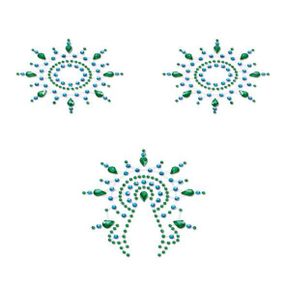 Пестіс з кристалів Petits Joujoux Gloria set of 3 - Green/Blue, прикраса на груди та вульву