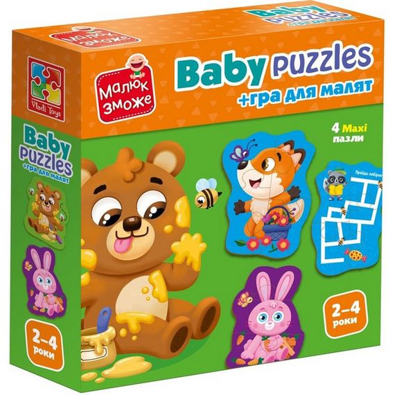 Детские развивающие картонные пазлы "Лесные звери" VT1722-26 с игрой