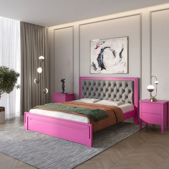 Двоспальне дерев&#039;яне ліжко Mebigrand Торонто Т3 Рожевий (S2060R30B)/Аляска 93 (сірий) 140х190 см (MBG-8359)